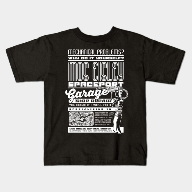 Mos Eisley Spaceport Garage Kids T-Shirt by MindsparkCreative